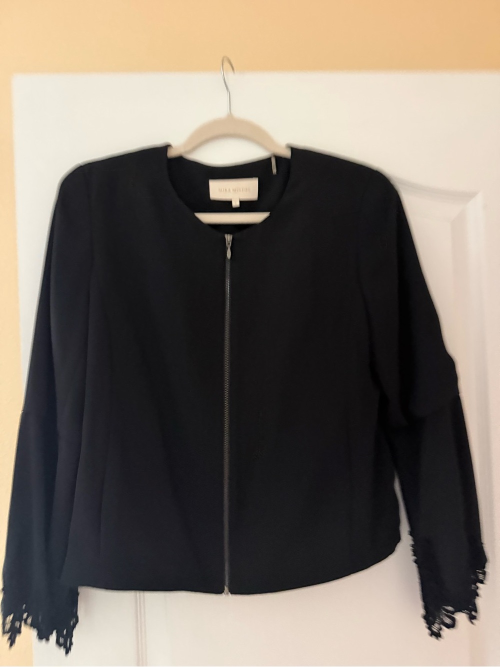Black Zip-Front Women's Jacket with Lace Trim